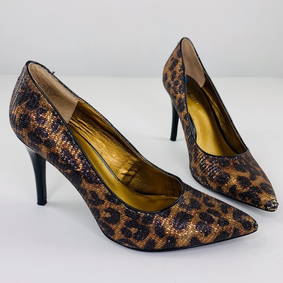 Nine West Metallic Sequin Cheetah Print Heels - Picture 1 of 8